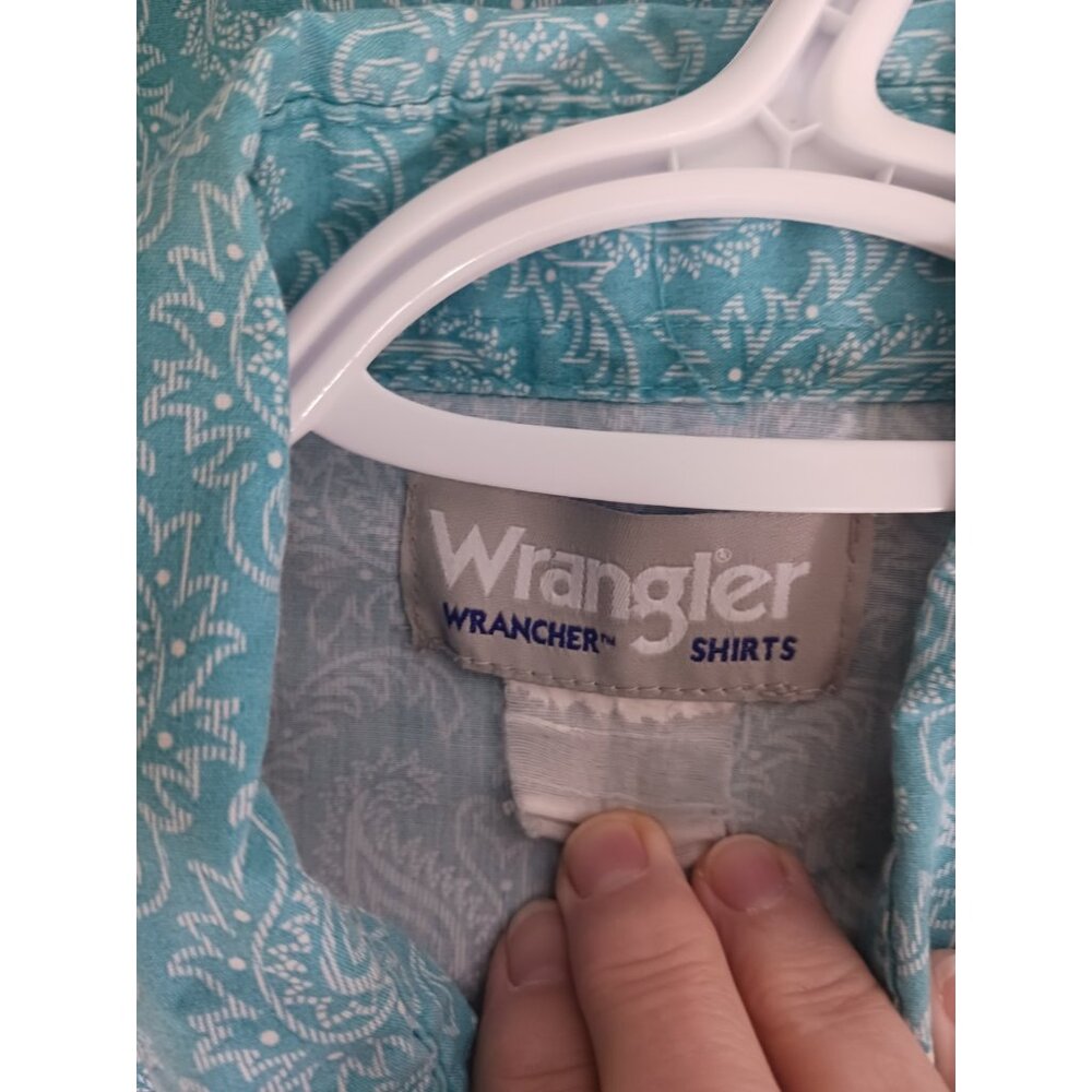 Wrangler Teal Paisley Short Sleeve Button-Down Shirt - Picture 8 of 8